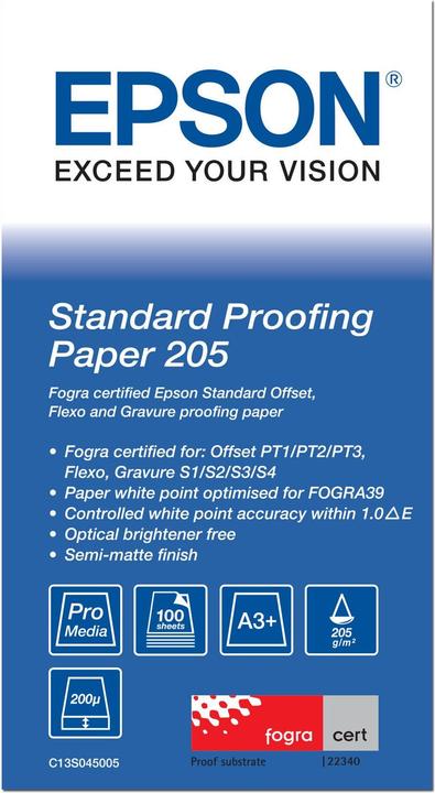 Immagine prodotto Epson Carta da test standard A3+ (205 g/m², A3+, 100 pz.)