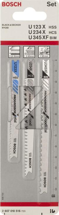 Actual product image Bosch Professional Zubehör 3-piece jigsaw blade set, U-shank, Progressor for Wood and Metal