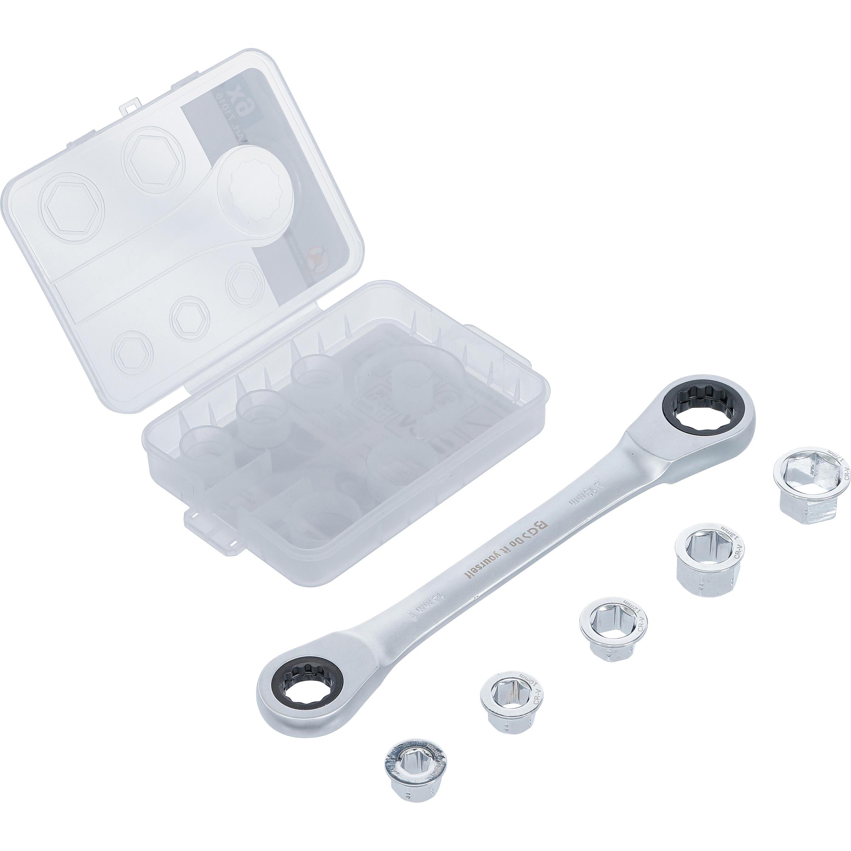 BGS, Schraubenschlüssel, Ratschen-Ringschlüssel mit Adaptersatz SW 8 - 19 mm 6-tlg. (17 mm, 8 mm, 12 mm, 13 mm, 14 mm, 1...