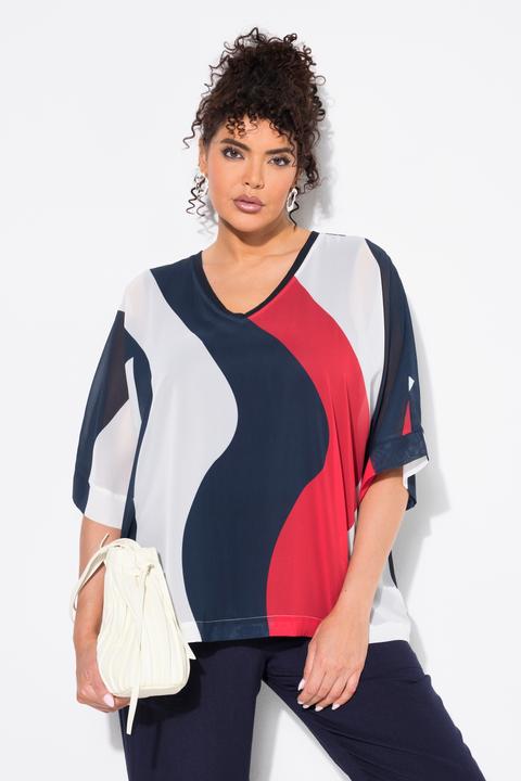 Produktbild Ulla Popken Chiffon-Tunika, doppellagig, V-Ausschnitt, 3/4-Arm (54)