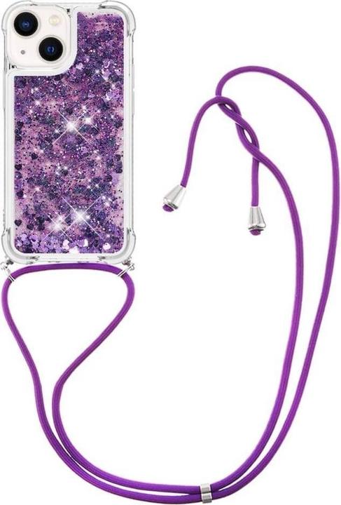 Actual product image Cover-Discount iPhone 15 Plus - Glitter Case with Lanyard purple (Apple iPhone 15 Plus)