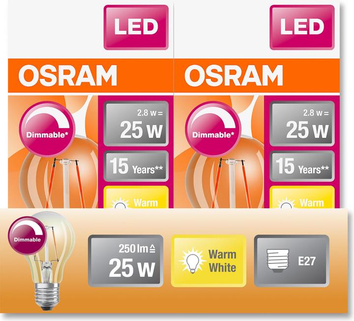 Actual product image Osram Retrofit Classic A (E27, 2.80 W, 250 lm, 1 x, E)