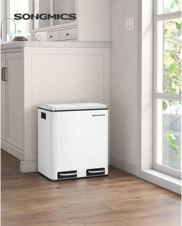 Produktbild Songmics Abfalleimer mit Inneneimern und Griffen 2 x 15 l, Weiss (15 l)