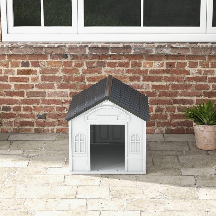 Produktbild Swisshandel24 Hundehütte, Hundehaus mit Satteldach, wetterfest Kleintierhaus Hundehütte Grau (Hundehütte)