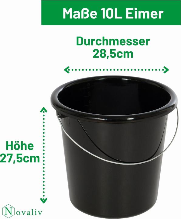 Produktbild Novaliv 4 Stück Eimer 10L Schwarz mit Masseinteilung - Putzeimer 10 Liter? 28,5 cm Praktischer Allro (4 Stk.)