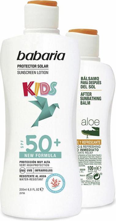 Actual product image Babaria KIDS SPF50+ LECHE PROTECTORA RESISTENTE AL AGUA 200ML + BALSAMO ALOE 100ML (Suntan cream, SPF 50, 200 ml)