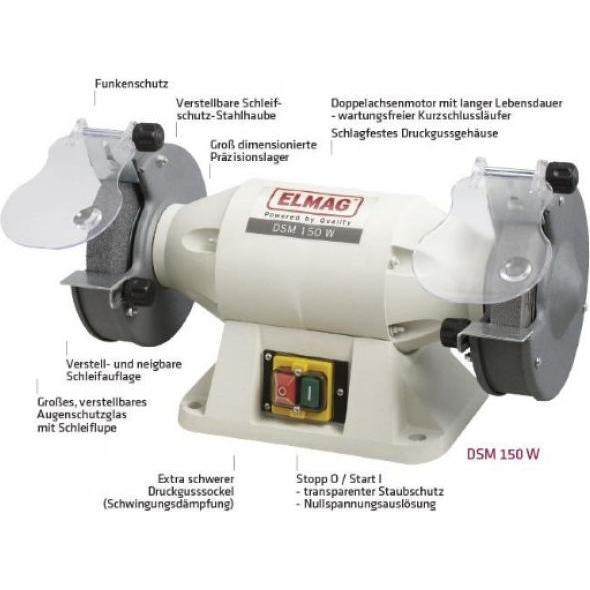 Thumbnail - Elmag, Schleifmaschine + Poliermaschine, Doppelschleifmaschine DSM 150 W (Doppelschleifer, 1100 W)