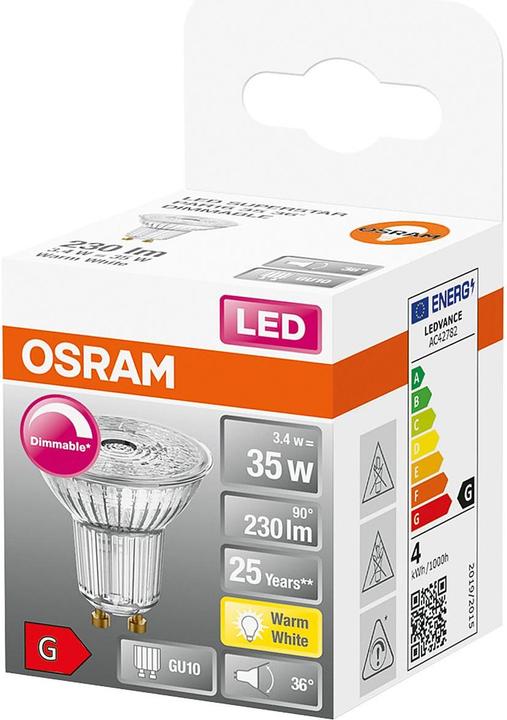 Productafbeelding Osram LED-reflector 3,4W GU10 36° 230lm 3000K gedimd (GU10, 3.40 W, 230 lm, 1 x, G)