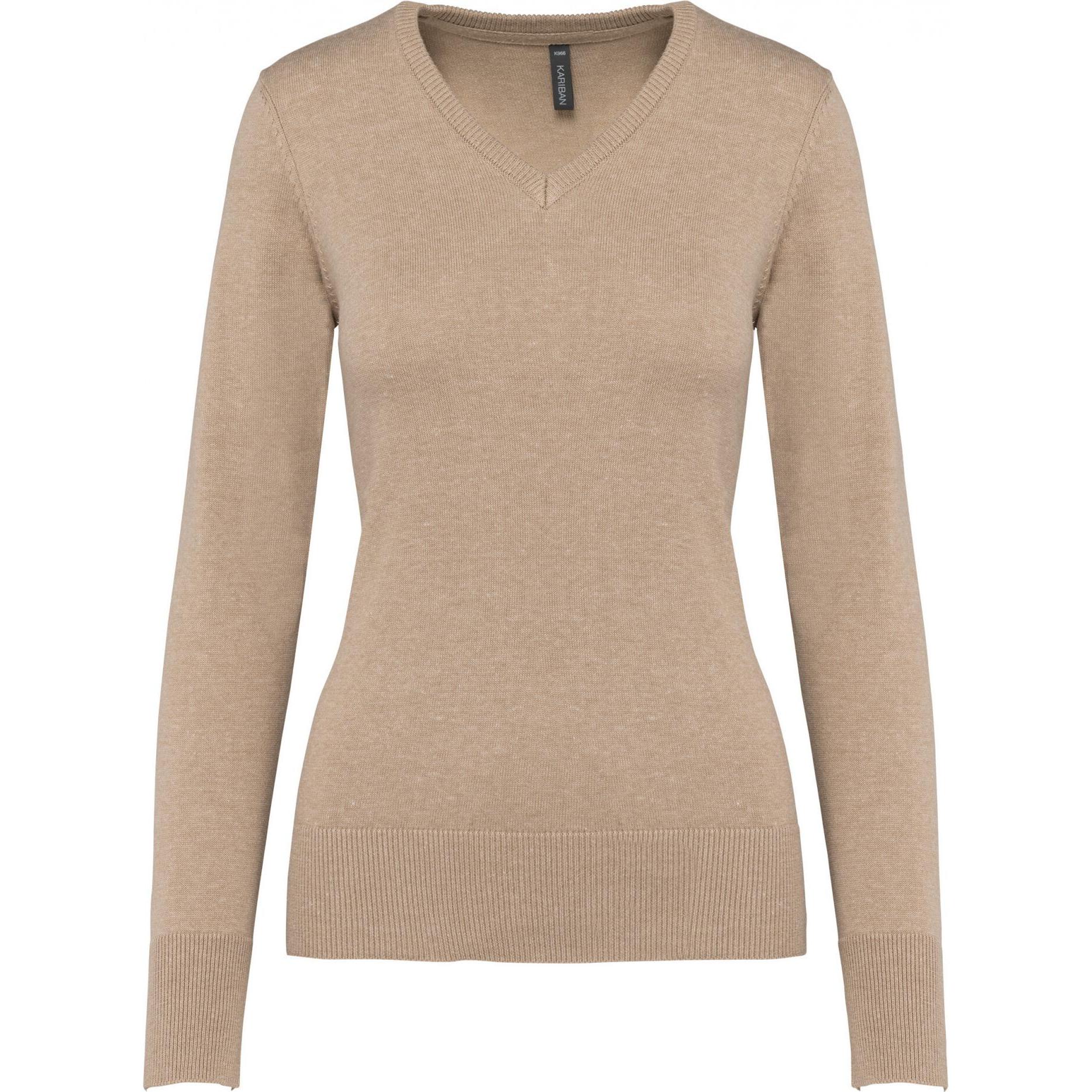 Thumbnail - Kariban, Damen, Pullover, Pullover mit V-Ausschnitt Damen, Beige, (XL)
