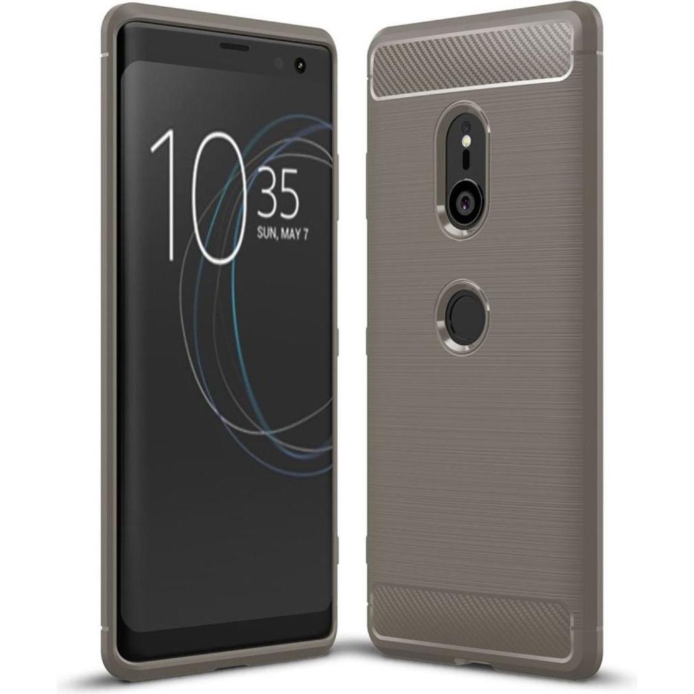 König Design Hülle Handy Schutz für Sony Xperia XZ3 Case Cover Bumper Carbon Optik Etuis Grau (Sony Xperia XZ3), Smartph...