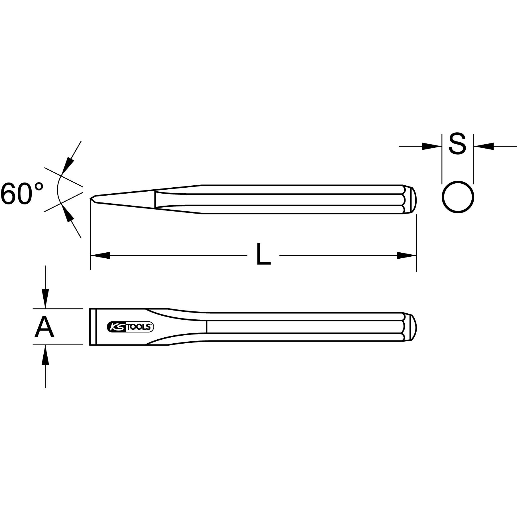 Thumbnail - KS Tools, Meissel, EDELSTAHL Flachmeissel, Schaftform rund, 24x250 mm