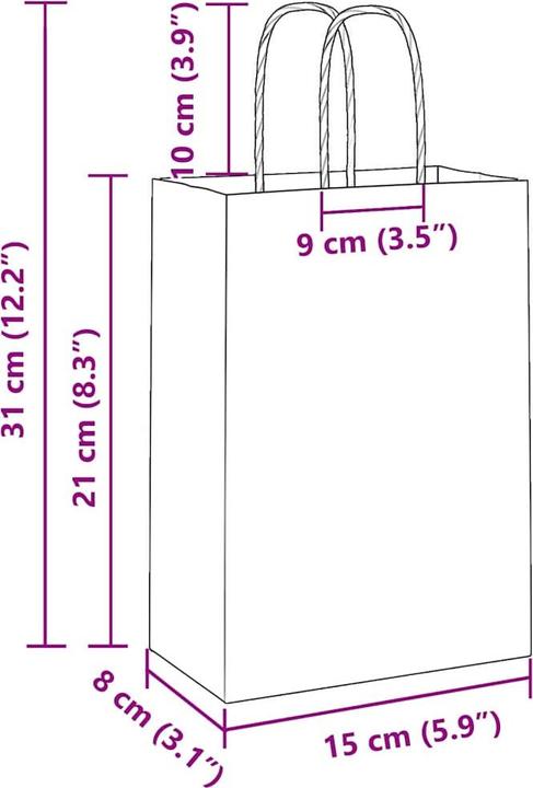 Produktbild VidaXL Kraftpapiertüten 250 Stk. mit Henkel Braun 15x8x21 cm Papiertüte (Geschenktüte, 250 x)