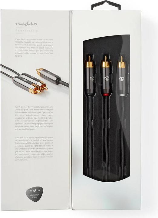 Immagine prodotto Nedis Cavo subwoofer | RCA | 2x Spina RCA | Placcato oro | 3,00 m | Rotondo | 4,5 mm | Grigio / Gun Metal (3 m, Cinch)