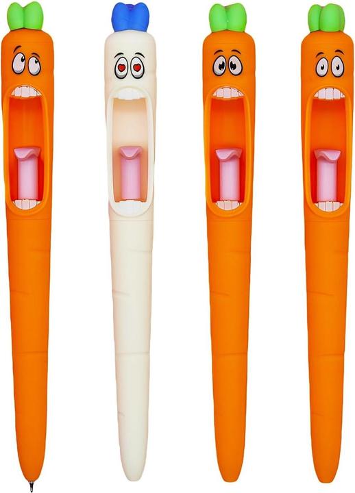 Produktbild The Toy Company 4er-Set Karotten Gelstifte – Lustige Kugelschreiber 0,5 mm (4x)