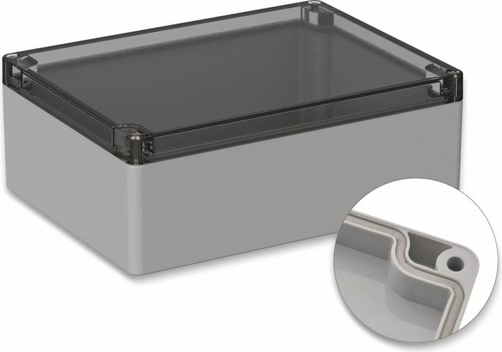 Produktbild Pollini POLLIN, Polycarbonat Gehäuse, 200 x 150 x 75 mm, IP65, Lichtgrau, Glasklarer Deckel (Gehäuse)