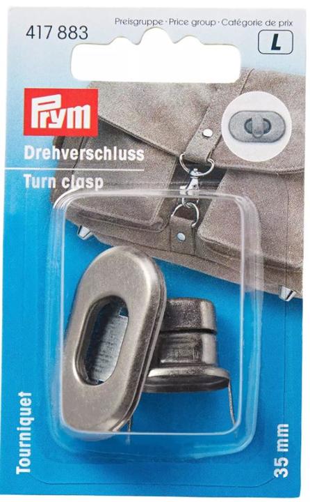 Produktbild Prym Drehverschluss für Taschen, altsilber 35 x 20 mm, Karte 1 Stk.
