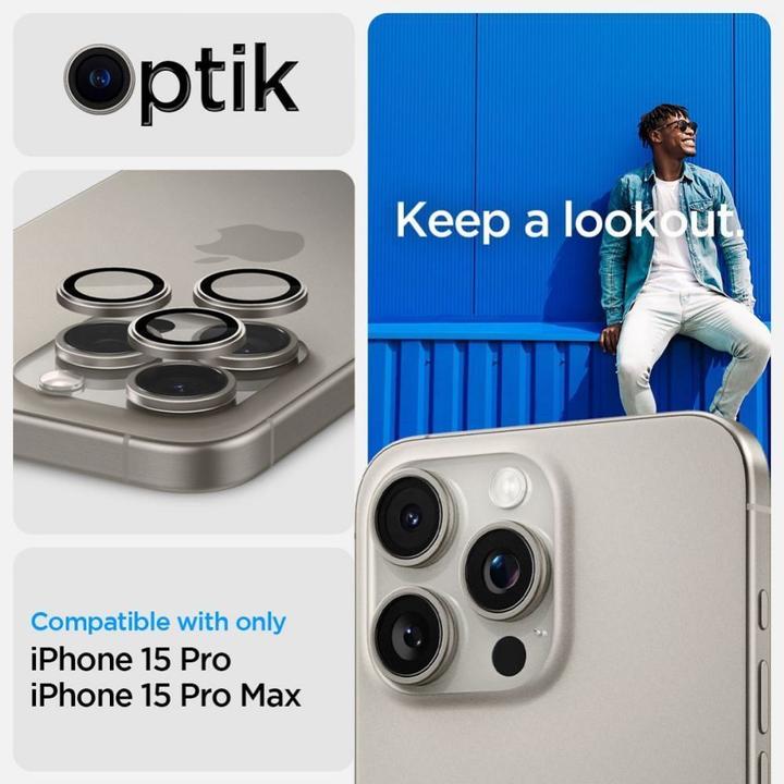 Immagine prodotto Spigen Proteggi fotocamera Optik.tR EZ Fit per iPhone 14 Pro / Pro Max / 15 Pro / Pro Max - titanio (2 Pezzo/i, Apple iPhone 14 Pro, Apple iPhone 14 Pro Max, Apple iPhone 15 Pro, Apple iPhone 15 Pro Max, Apple iPhone 16 Pro Max, Apple iPhone 16 Pro)