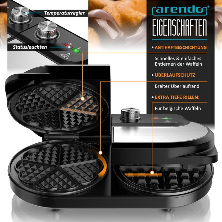 Actual product image Arendo Doppel-Waffeleisen mit Herz- und Belgien-Design