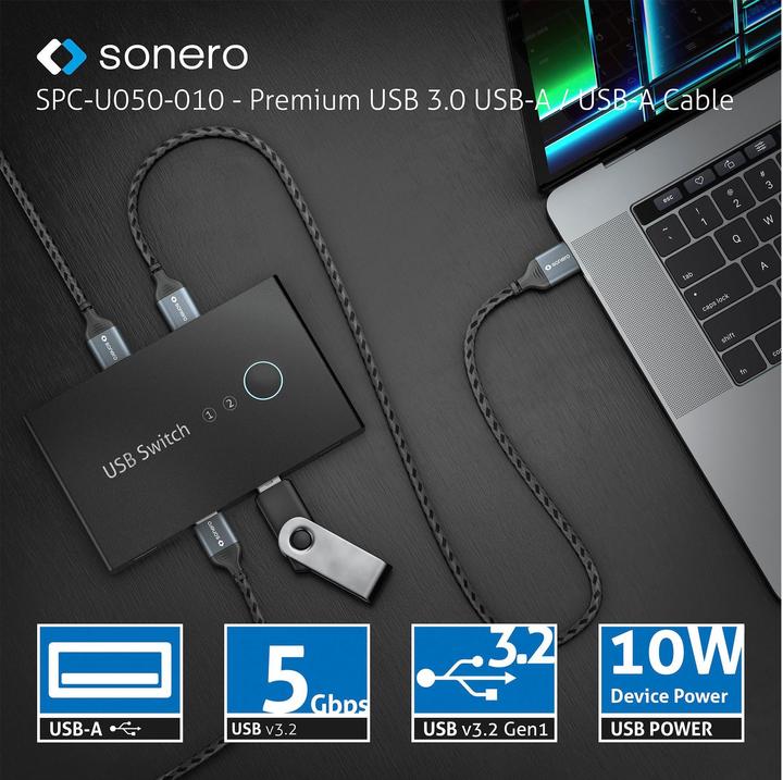 Produktbild Sonero USB 3.0-Kabel USB A - USB A 1.5 m (1.50 m, USB 3.2 Gen 1, 5 W)