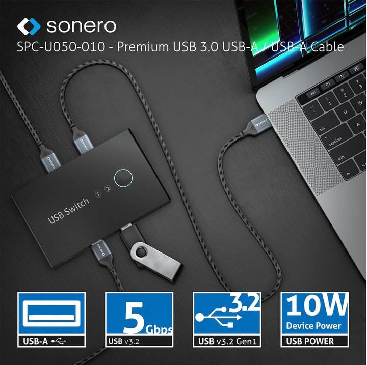 Produktbild Sonero USB 3.0-Kabel USB A - USB A 2 m (2 m, USB 3.2 Gen 1)