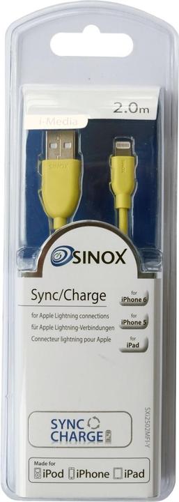 Immagine prodotto Sinox Cavo iMedia Lightning con chip originale Apple™. 2m. Gul (2 m, USB 2.0)
