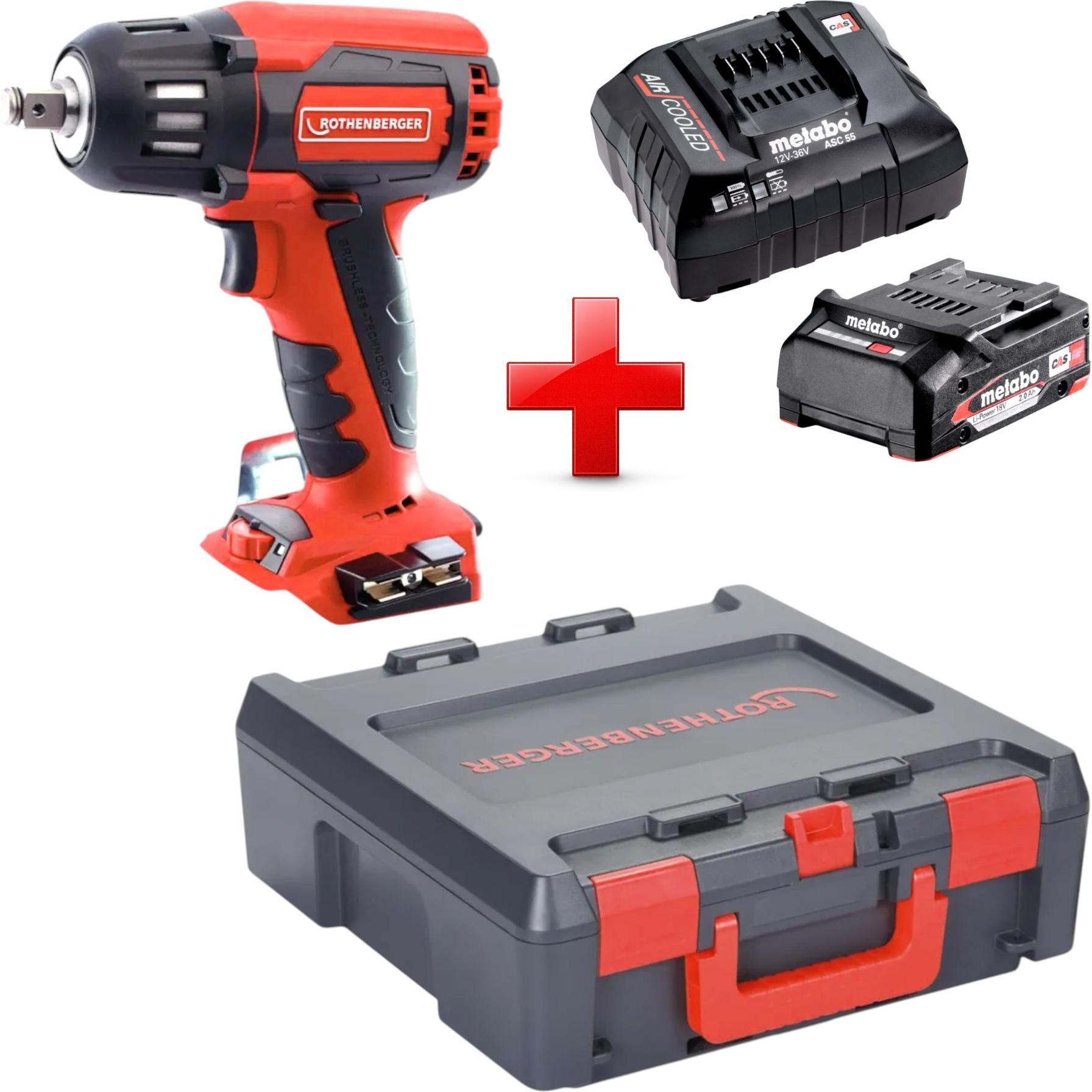 Rothenberger, Trapano + Avvitatore a batteria, RO ID400 Akku Schlagschrauber 18 V 400 Nm Brushless + 1x Akku 2,0 Ah + Ladegerät +