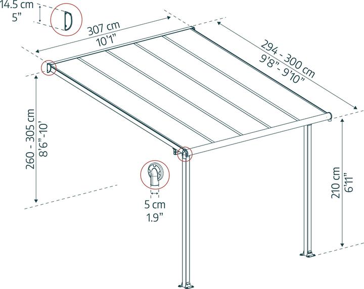 Produktbild Palram Terrassenberdachung CanopiaOlympia 3x3 307 x 295 cm grau