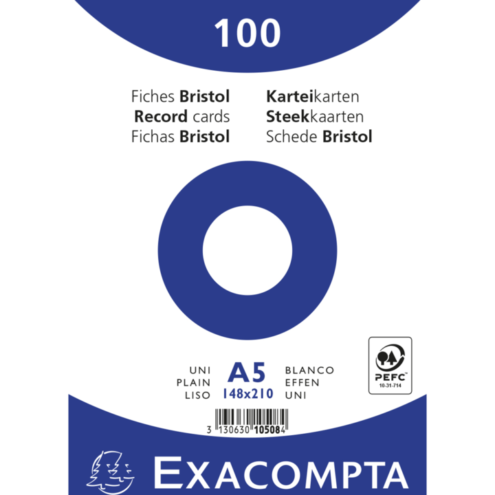 Produktbild Exacompta Karteikarte Format der Karte: DIN A5 Ausführung der Lineatur: blanko (A4, 205 g/m², 100 x)