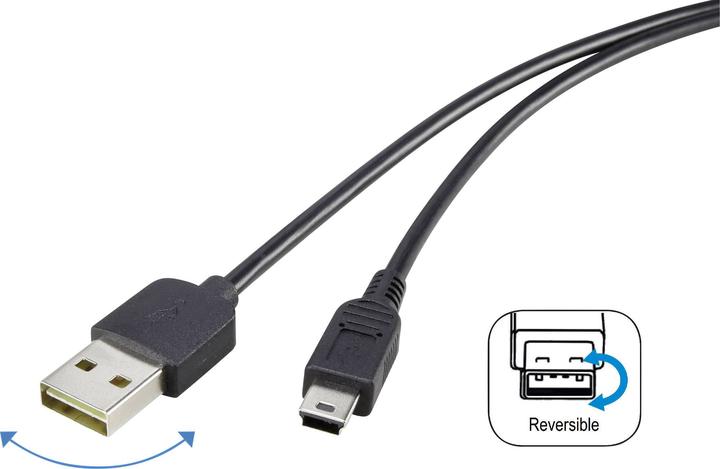 Actual product image Renkforce USB 2 A/Mini-B connection cable 1.8 m with reversible plug - never plug the cable in the wrong way (1.80 m, USB 2.0, 2.50 W)