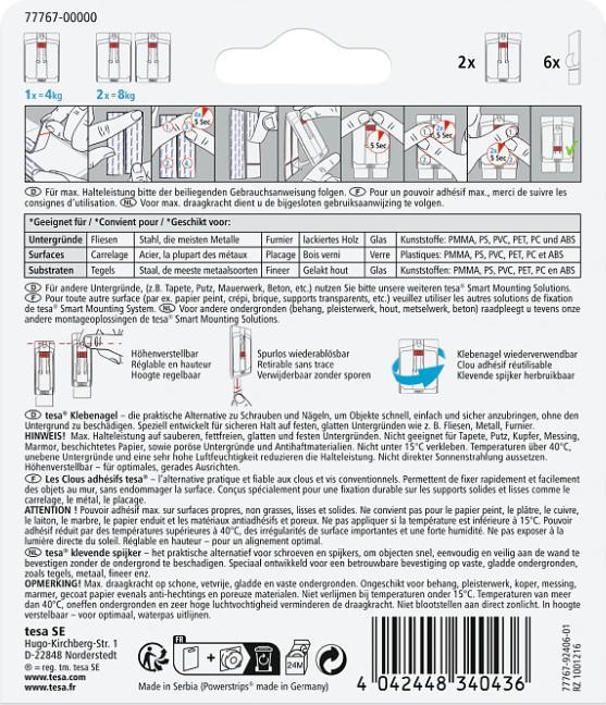 Image du produit tesa Clou adhésif pour carrelage et métal, réglable en hauteur