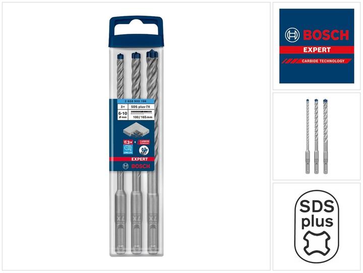 Produktbild Bosch Professional Zubehör EXPERT SDS plus-7X Hammerbohrer-Set, 6/8/10 mm, 3-tlg. (Ø 8.0 mm, 6.0 mm, 10.0 mm)