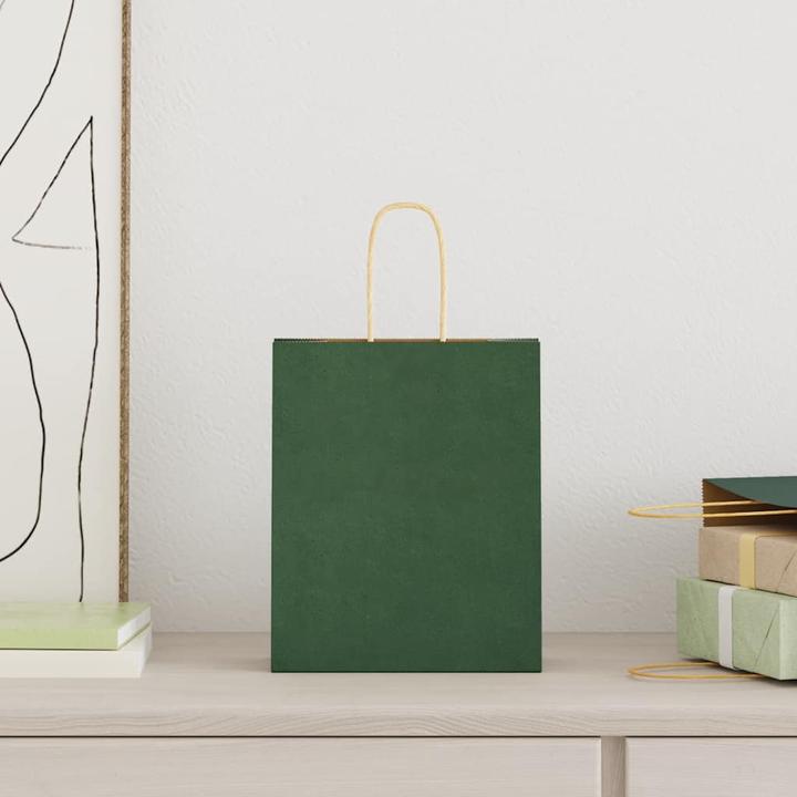 Image du produit VidaXL Sacs en papier kraft 250 pcs. avec anse Vert 18x8x22 cm Sac en papier (Pochette cadeau, 250 x)