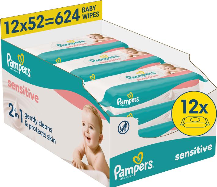 Actual product image Pampers Feuchte Tücher Sensitive, 12 x 52 Stück (12 x 52 pcs.)