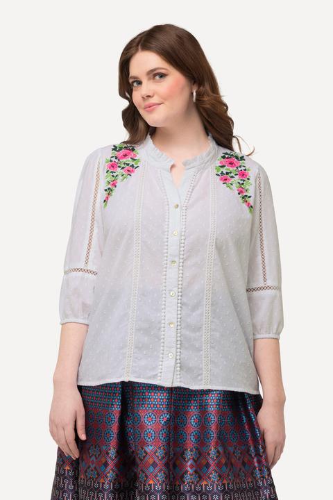 Immagine prodotto Ulla Popken Blusa dal taglio svasato con pizzo traforato, scollo a V e maniche a 3/4 (58)