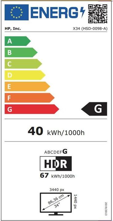 Label énergétique HP X34 (3440 x 1440 pixels, 34")