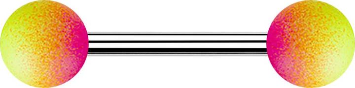 Produktbild Star Piercing Barbell silber mit zwei Kugeln Gummibeschichtet pink und gelb (ohne Messing, Chirurgenstahl 316L)