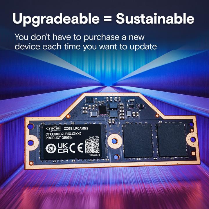 Produktbild Crucial LPCAMM2 LPDDR5X 62GB Memory (1 x 64GB, 3750 MHz, LPDDR5X-RAM, LPCAMM2)