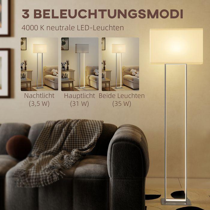 Immagine prodotto Swisshandel24 Moderne Stehlampe, 3 Modi, Fussschalter, verstellbare Helligkeit, Leinenoptik, Weiss
