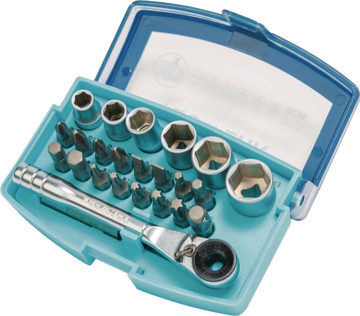 Image du produit Tecwerk Assortiment de clés à douille/d’embouts 24 pièces fente/PH/PZD/T/cliquet/6 douilles (Fente à visser)