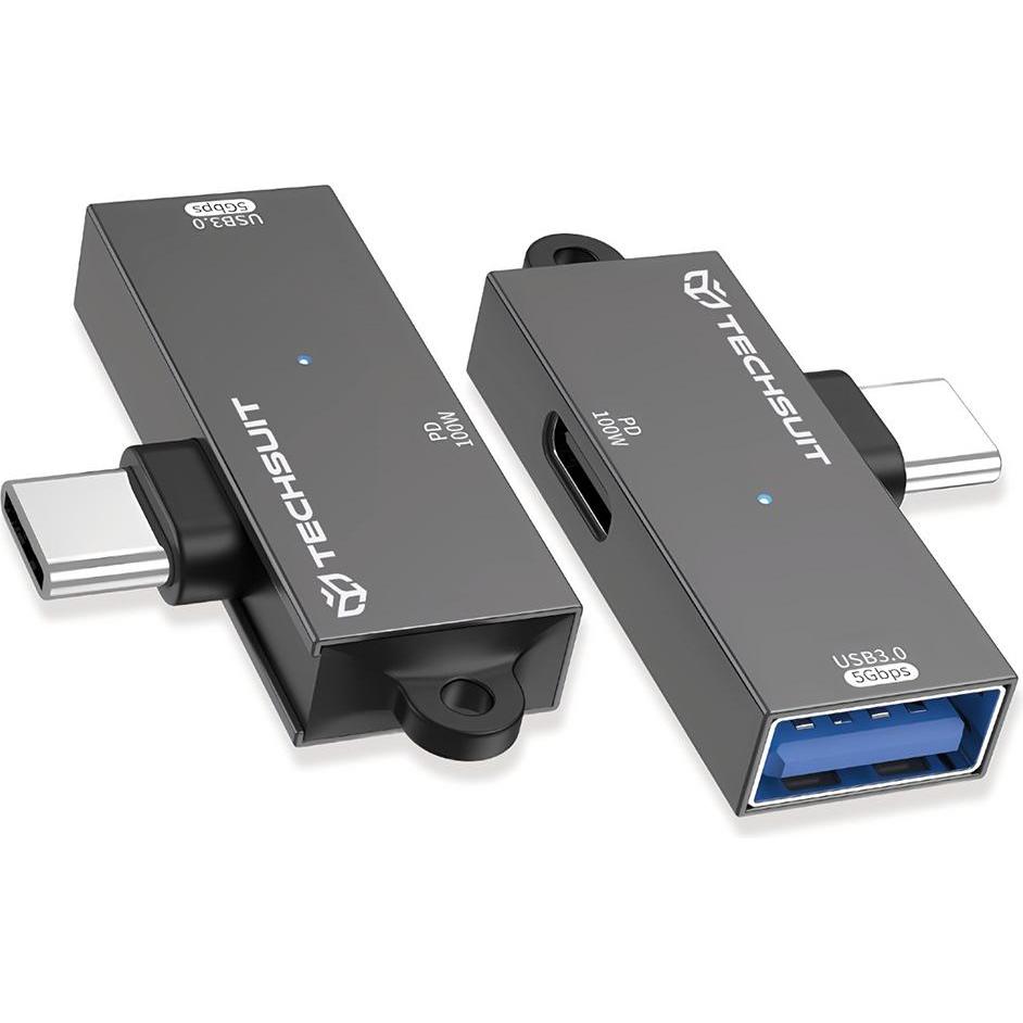 Techsuit - Adapter DataBlitz (A21) - Type-C, USB3.0, PD100W, 5Gbps - Gray (USB-A, USB-C), Adattatore dati + video, Grigio