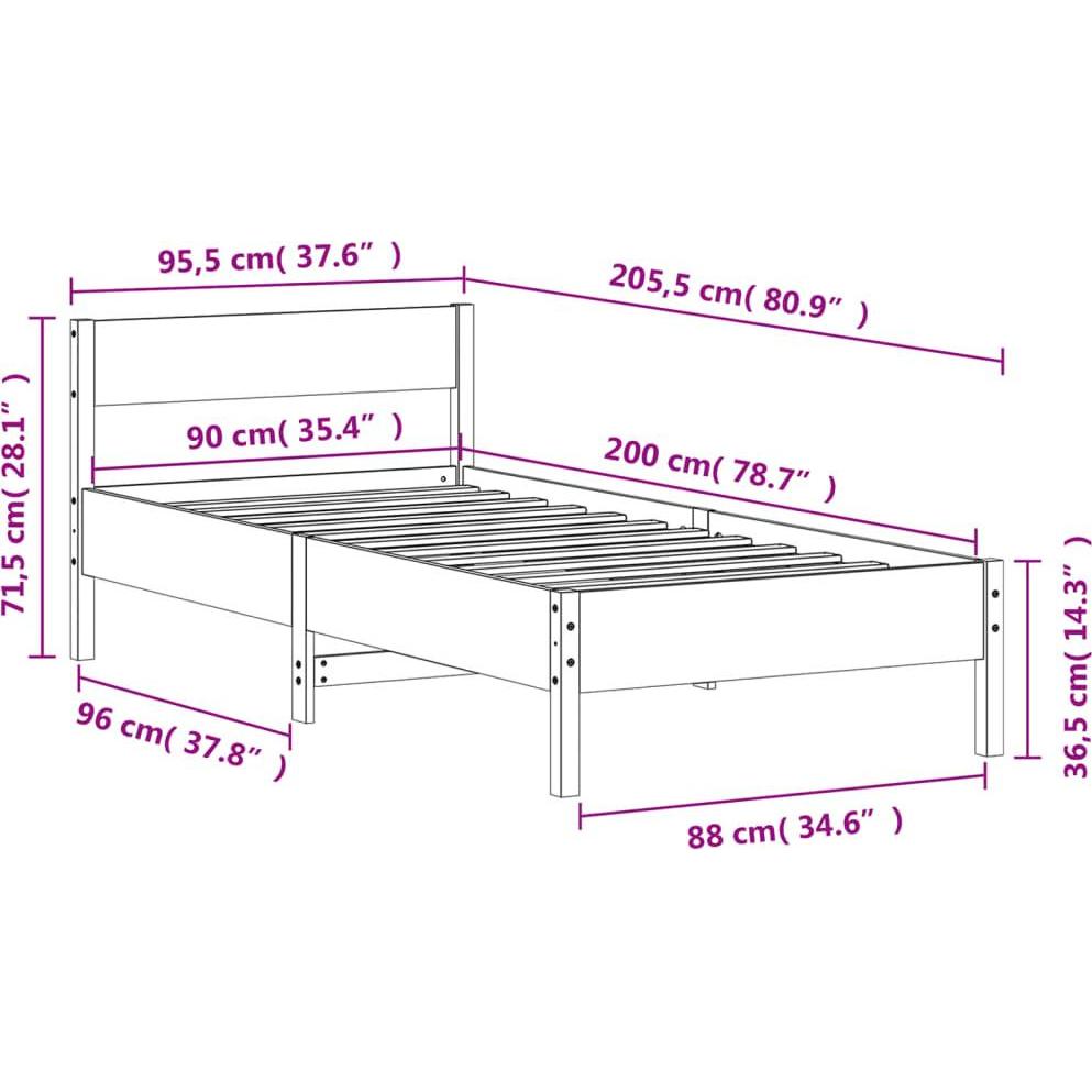 Thumbnail - VidaXL, Bett, Bett mit Kopfteil Kiefer (90 x 200 cm)