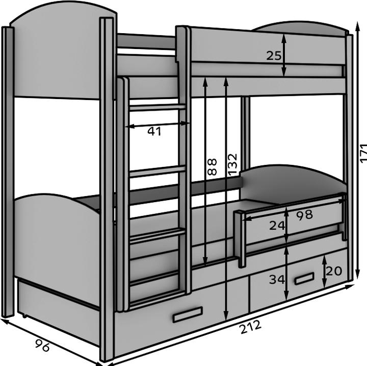 Produktbild ADRK Furniture Kinder-Etagenbett Jori 200x90 mit Matratze (200 x 90 cm)