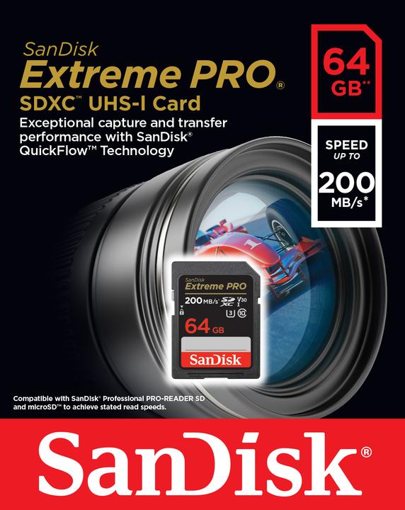 Actual product image SANDISK Extreme PRO UHS-I V30 (64 GB, SDXC, U3, UHS-I)