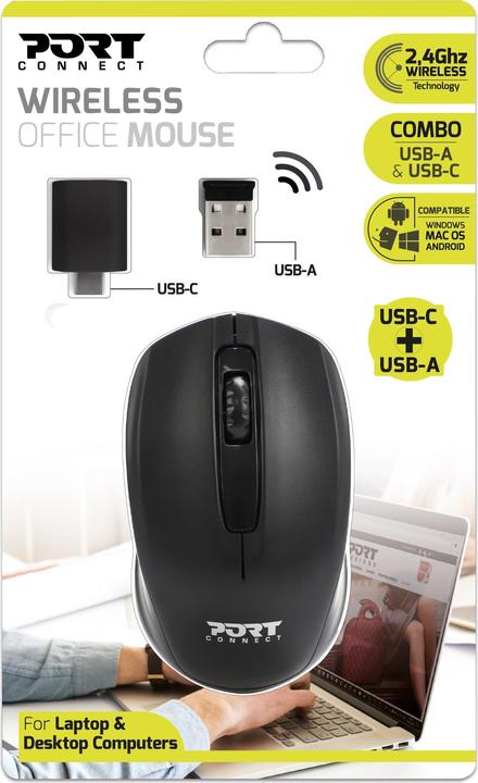 Actual product image Port Designs 900508 Mouse Ambidextrous RF Wireless+USB Type-C 1000 DPI (Wireless)