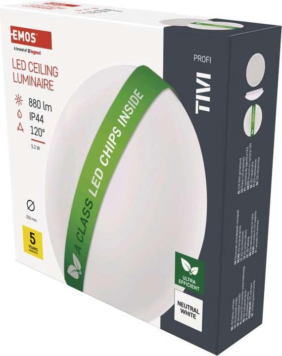 Produktbild Emos LED-Deckenleuchte TIVI, rund weiss 5,2W, IP44, Neutral Weiss (880 lm)