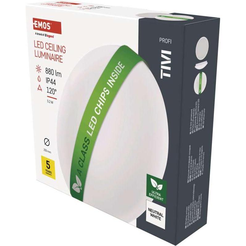 Thumbnail - Emos, Wandleuchte + Deckenleuchte, LED-Deckenleuchte TIVI, rund weiss 5,2W, IP44, Neutral Weiss (880 lm)