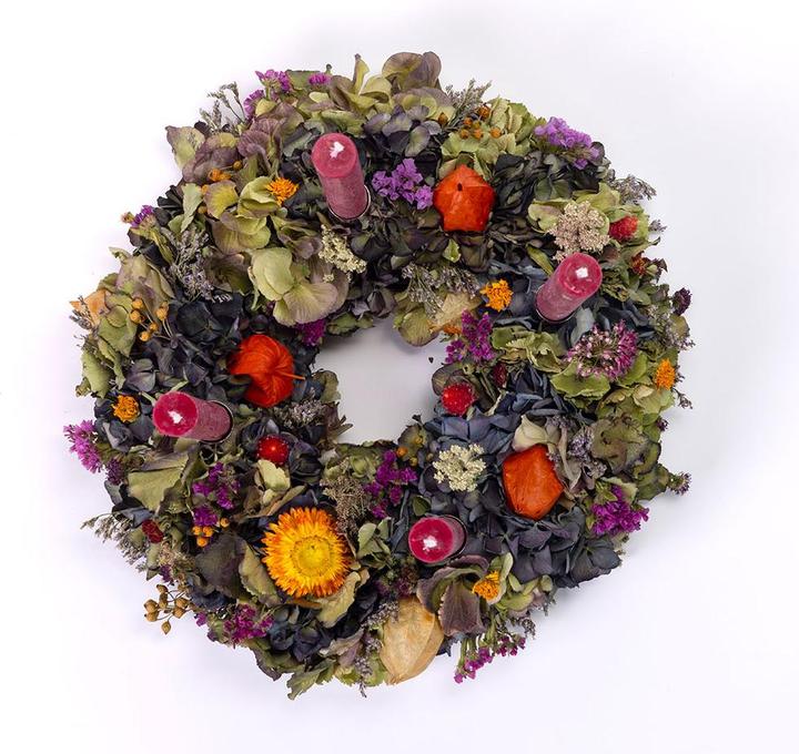 Actual product image VEG and the City Advent wreath dried flowers colourful approx. 35 cm - Candles Bordeaux (35 cm)