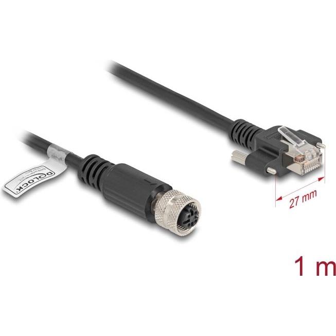Delock M12 Kabel D-kodiert 4 Pin Buchse zu RJ45 Stecker mit (F/UTP, CAT5e, 1 m), Netzwerkkabel