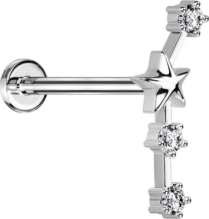 Produktbild Star Piercing Micro Labret Innengewinde silber Sternzeichen Widder mit Kristallen (Messing, Chirurgenstahl 316L)