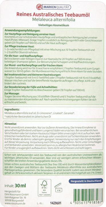 Produktbild Altopharma Reines Australisches Teebaumöl 30 ml (30 ml, Öl)